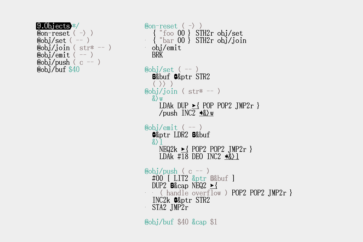 A string object with a bunch of example methods to join, append and print it.