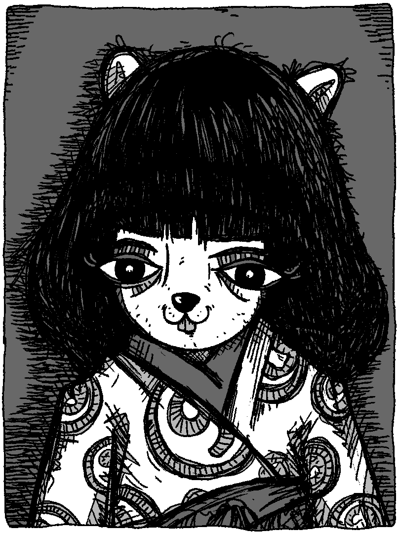 Rabbit NEIN in mono
wearing a 9 kimono